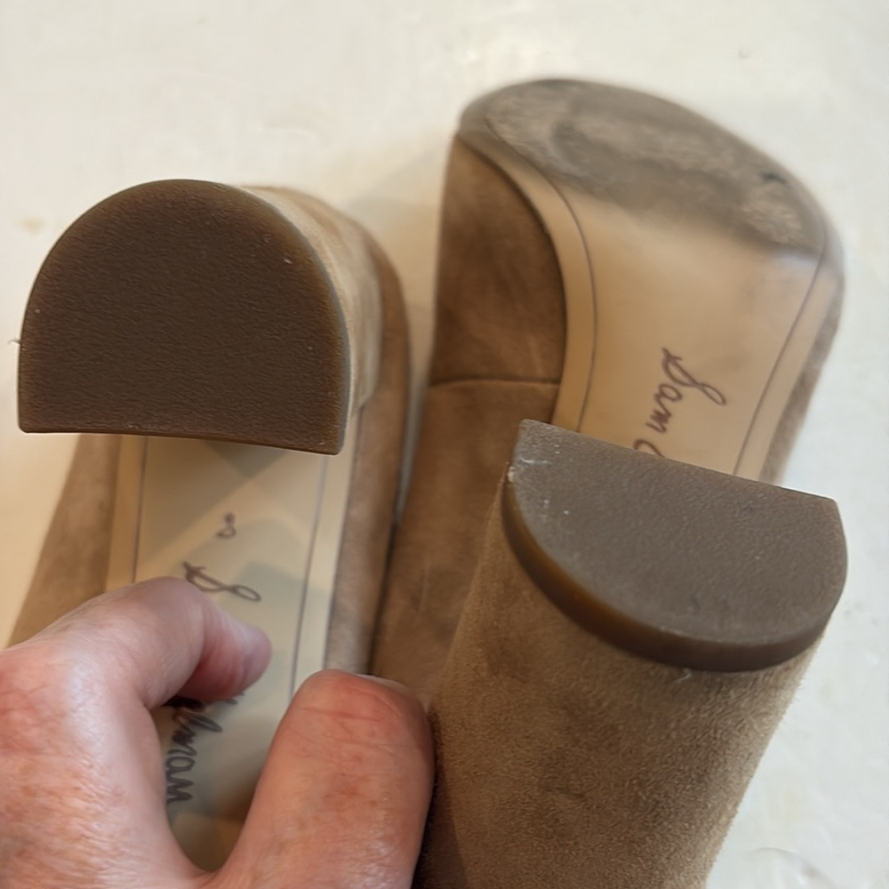 Sam Edelman Size 8 Stillson suede 4” block heel pumps. Camel color neutral chic - Picture 5 of 10